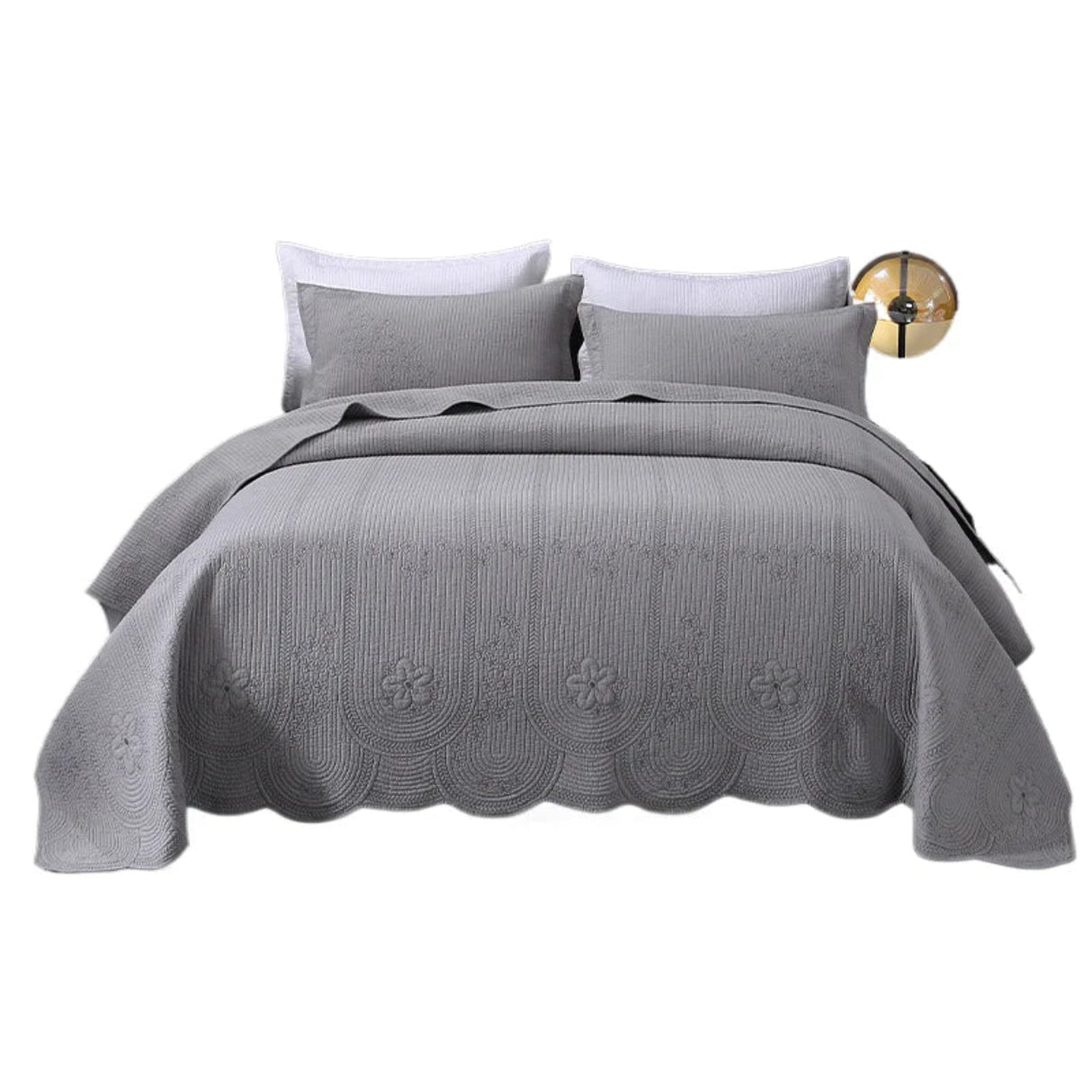 JULIA 3 Pieces Solid Color Embroidered Quilt Set