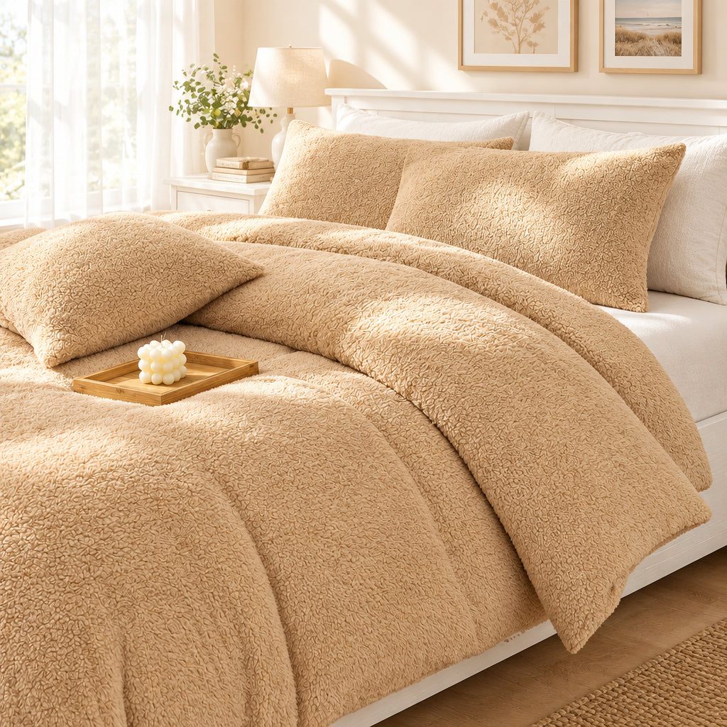 Plush Fleece Duvet Cover Set with Sheet, 4-Piece