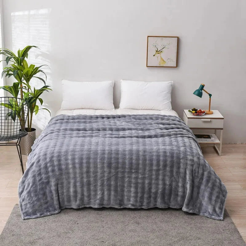 Cozy Coral Fleece Rabbit Fur Blanket for Sofa & Bedroom Julia M LifeStyles