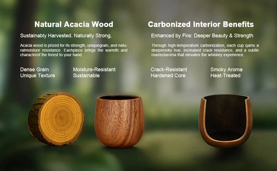 Charred Wooden Bourbon Whiskey Glass Set with Ice Cube Gift Julia M LifeStyles