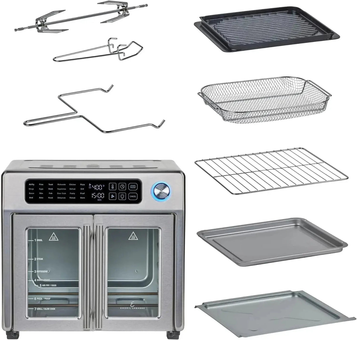 Emeril Lagasse Extra Large French Door Air Fryer Toaster Oven Combo, 24 Cooking Functions and Digital Controls, 7 Accessories In Julia M Home & Kitchen
