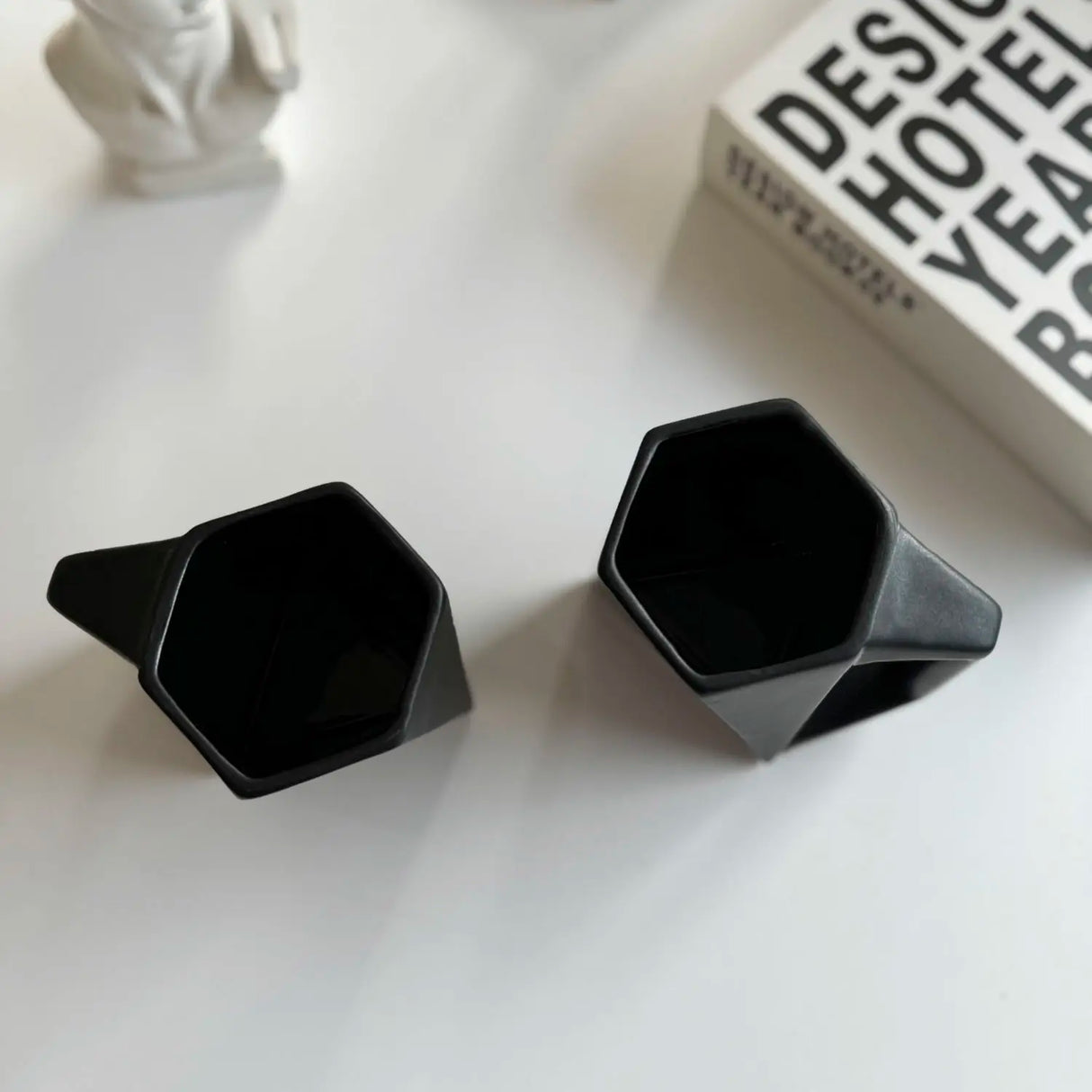 Modern Hexagonal Geometric Ceramic Coffee Mug - Matte Black Porcelain - Julia M LifeStyles