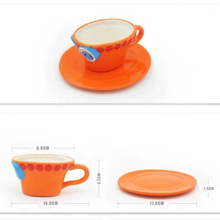 Anime Coffee Mug with Saucer Creative Luffy Ace Sabo Three Brothers Hat Shaped Ceramic Coffee Cup Child's Birthday Gift Cup Julia M LifeStyles