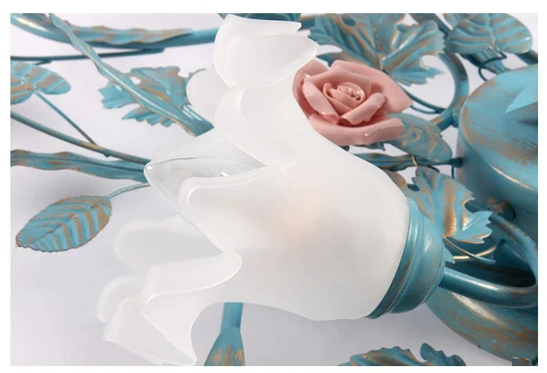 Romantic Rose Flower Ceiling Lamp - Pastoral Style Chandelier