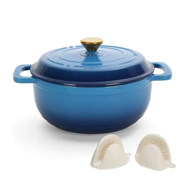 Gradient Blue 5QT Enamel Cast Iron Cooking Pot with Silicone Gloves Julia M Home & Kitchen