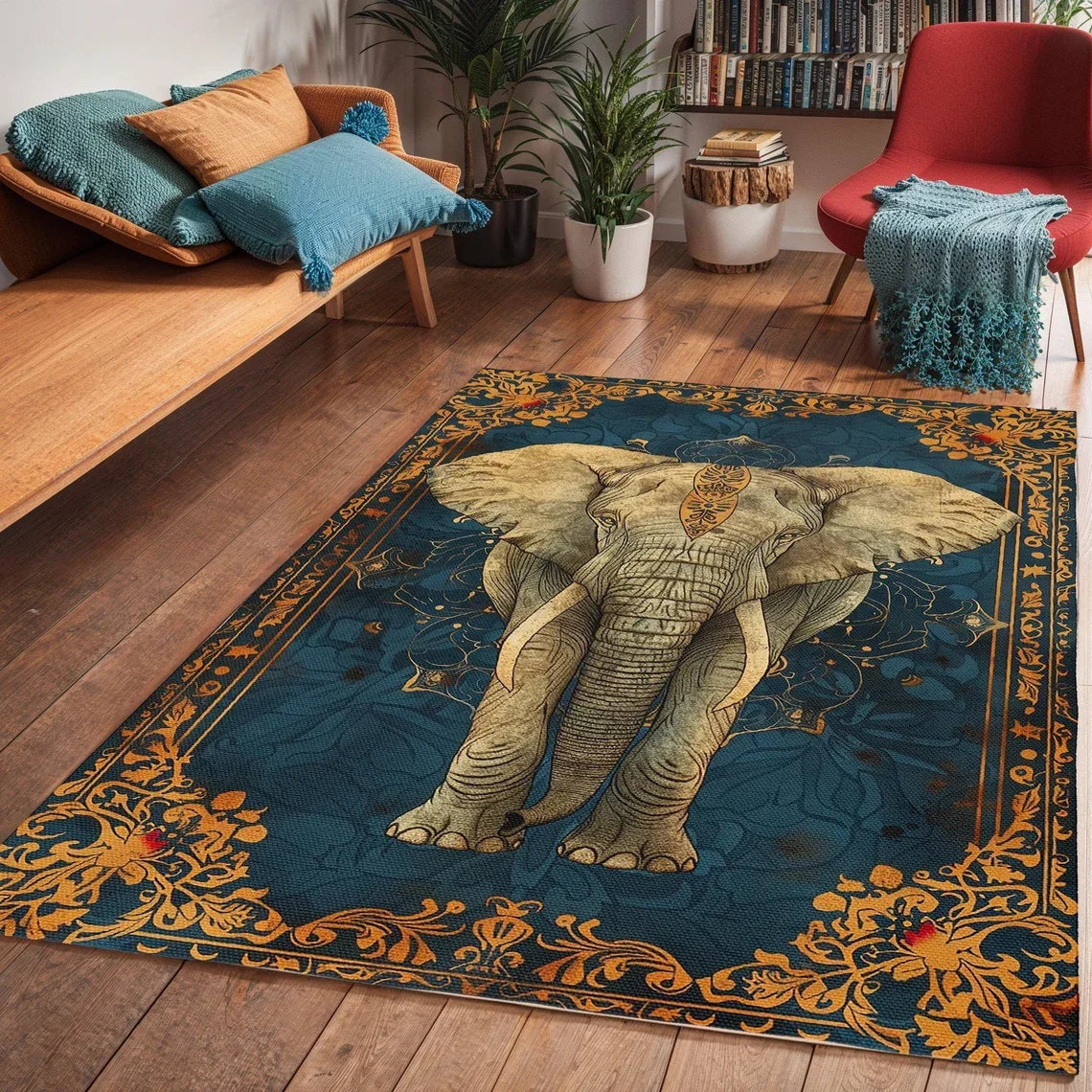 Retro Elephant Print Carpet