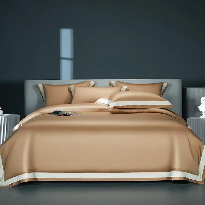 Premium 1400TC Egyptian Cotton Smooth Soft Bedding Set Chic White Grey Patchwork Duvet Cover Flat/Fitted Bed Sheet Pillowcases