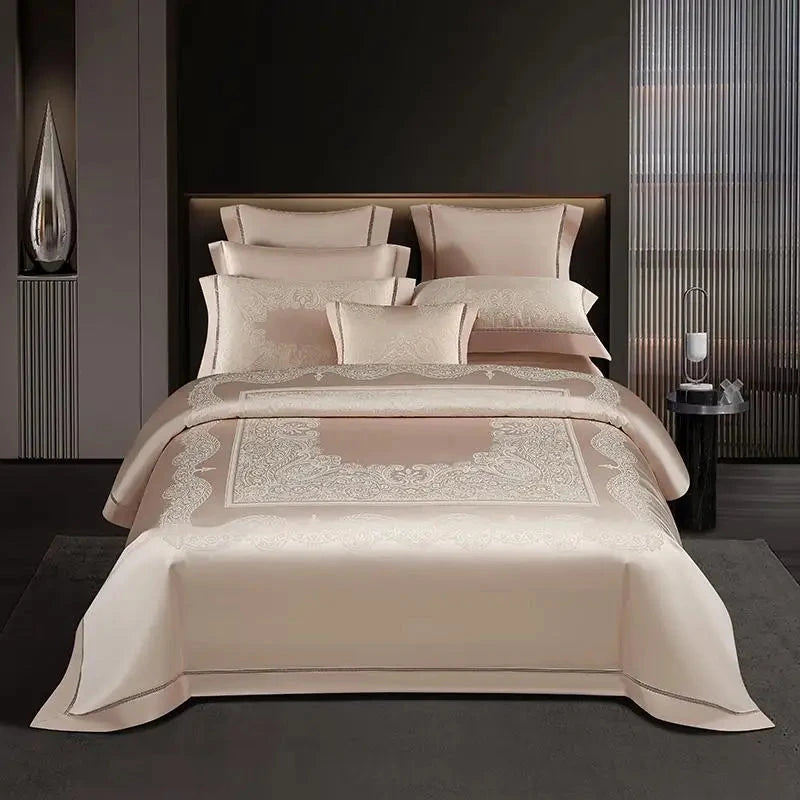 Luxury 4/7Pcs Silky Egyptian Cotton Damask Satin Super King Bedding Set Julia M LifeStyles