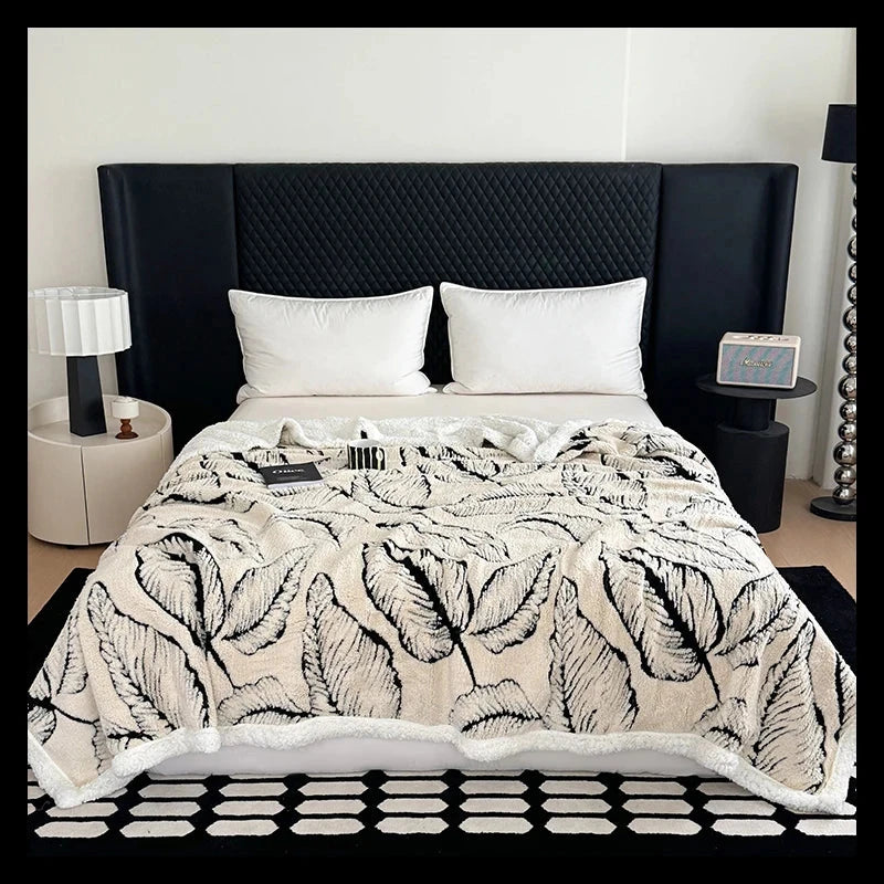 Cozy Leaves Printed Super Thick Lamb Fleece Blanket Julia M LifeStyles