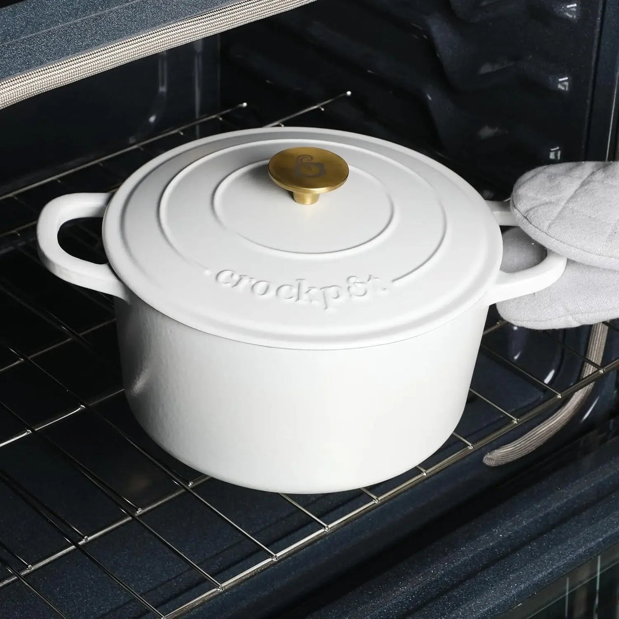 Artisan 7-Quart Round Dutch Oven - Matte Linen White w/Gold Knob Julia M Home & Kitchen