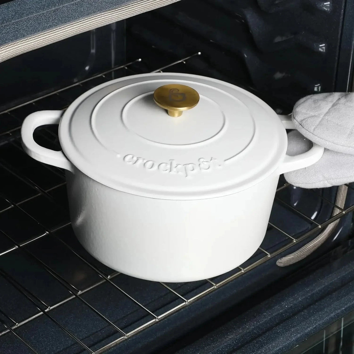 Artisan 7-Quart Round Dutch Oven - Matte Linen White w/Gold Knob Julia M Home & Kitchen