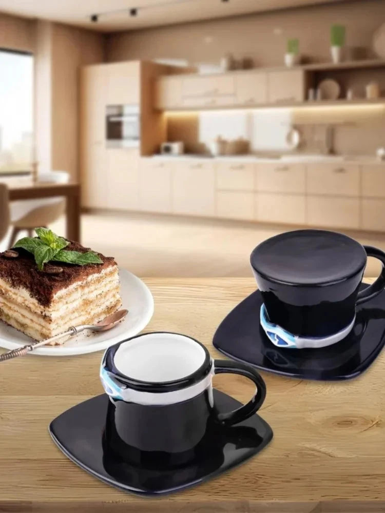 Anime Coffee Mug with Saucer Creative Luffy Ace Sabo Three Brothers Hat Shaped Ceramic Coffee Cup Child's Birthday Gift Cup Julia M LifeStyles