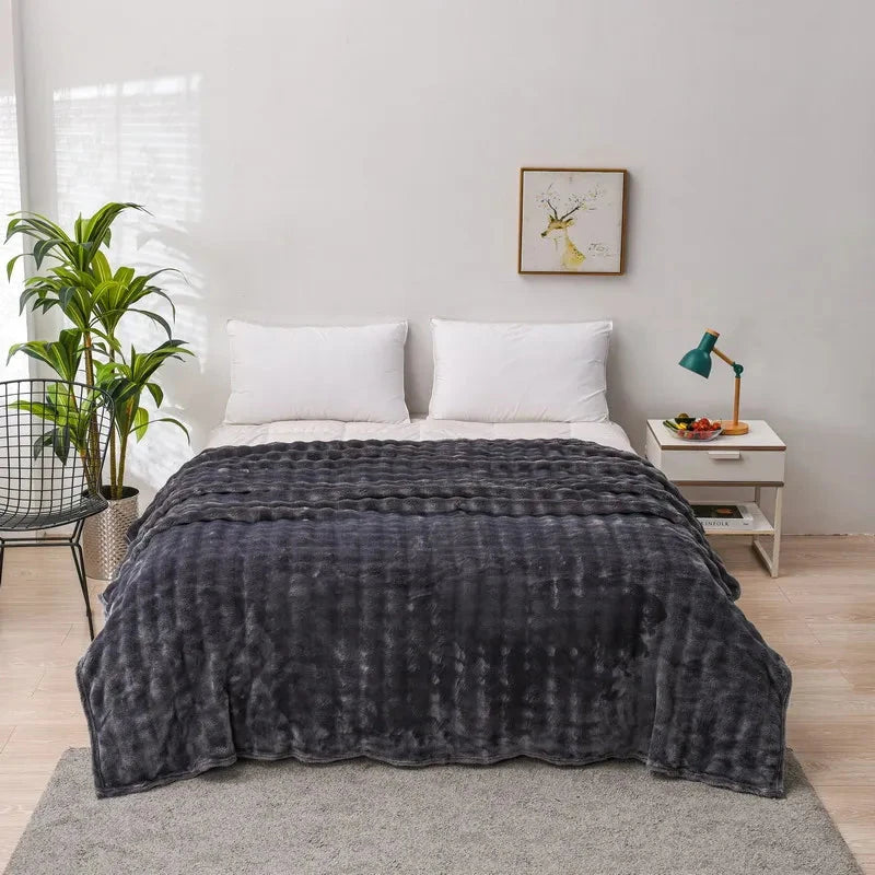 Cozy Coral Fleece Rabbit Fur Blanket for Sofa & Bedroom Julia M LifeStyles