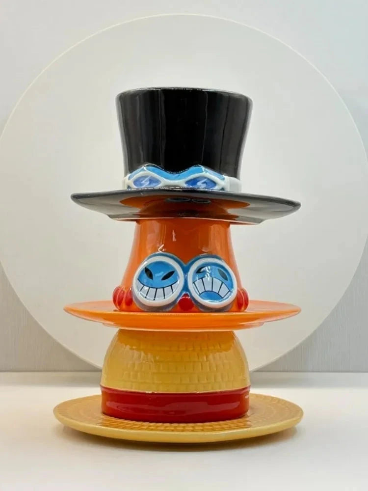 Anime Coffee Mug with Saucer Creative Luffy Ace Sabo Three Brothers Hat Shaped Ceramic Coffee Cup Child's Birthday Gift Cup Julia M LifeStyles
