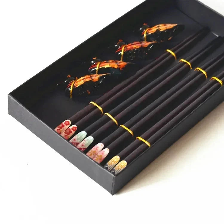 Elegant Chinese Style Wooden Chopstick Gift Set with Rest - 4 Pairs Julia M LifeStyles