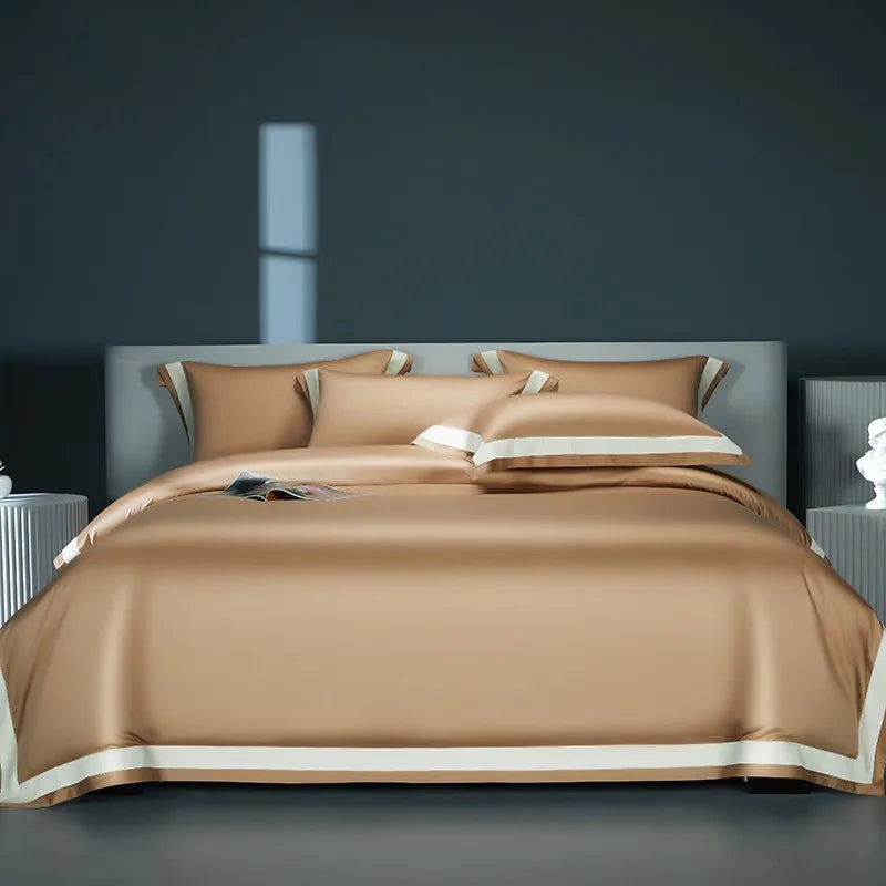Premium 1400TC Egyptian Cotton Smooth Soft Bedding Set Chic White Grey Patchwork Duvet Cover Flat/Fitted Bed Sheet Pillowcases