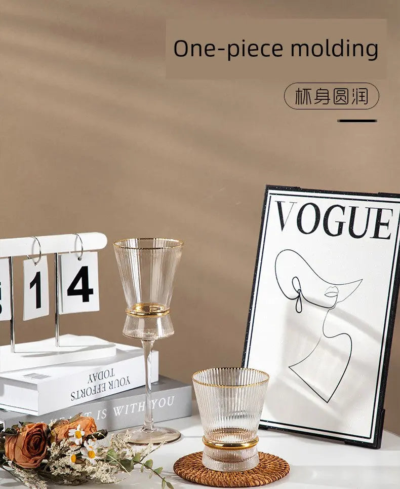 Vertical Grain Gold Waistline Goblet Champagne Glass Cocktail Glass Vertical Grain Water Cup Suit Electroplated Gold Creative Wine Ware Julia M Home & Kitchen