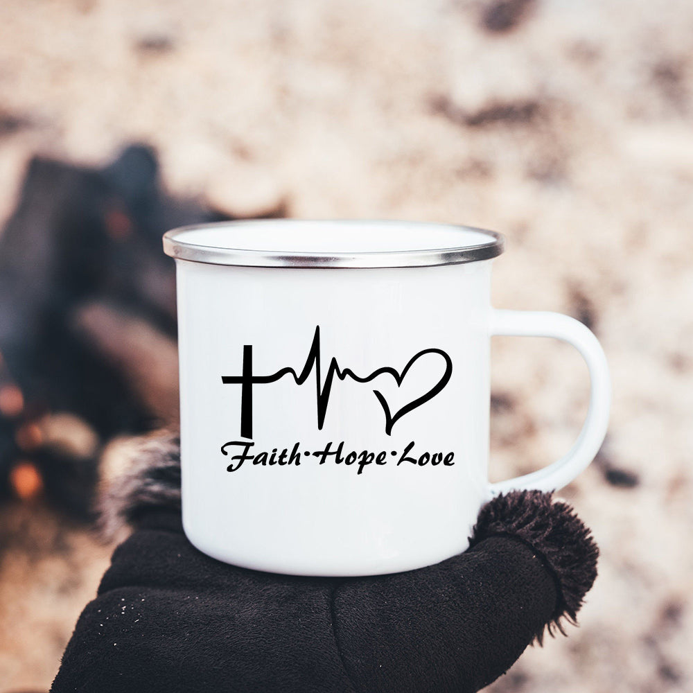 Faith Hope Love Print Christian Creative Enamel Mugs Outdoor Travel Coffee Cup Drink Dessert Milk Vintage Handle Drinkware Gift Julia M Home & Kitchen