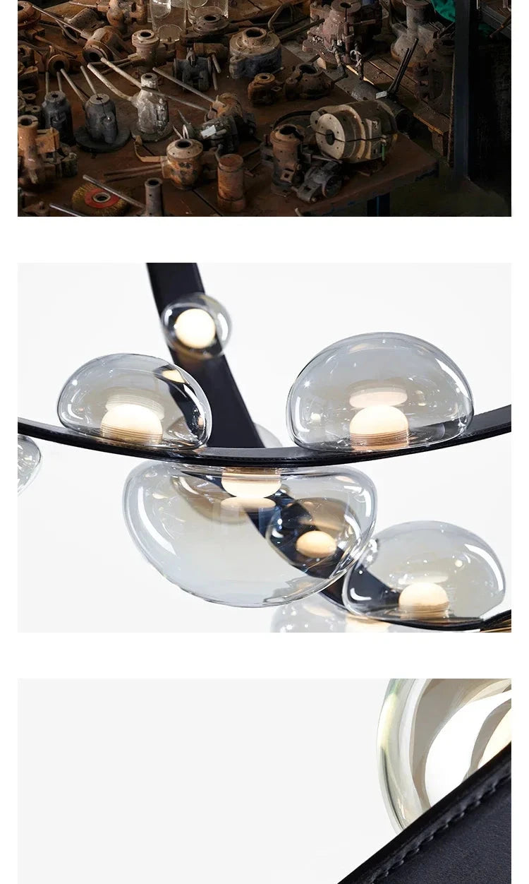 2025 Modern WaterDrop Leather LED Pendant LampsBelt Glass Ball Ceiling Chandelier Home Decor Hall Villa Living Lighting Fixture Julia M LifeStyles