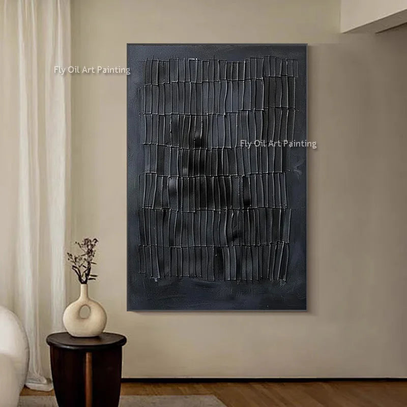 Large Special Artwork Abstract Pure Black Texture Thick Oil Painting Handmade New Design Knife Thick Canvas Wall Art Decor