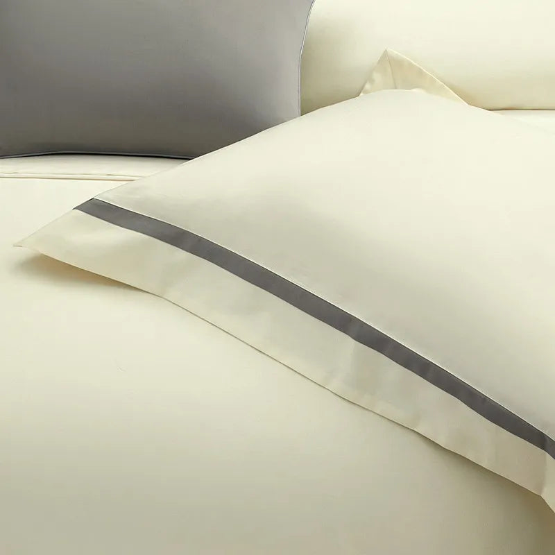Luxury Long Staple Cotton Bedding 4/7Pcs, Sateen Weave Natural Super King Soft Chic Patchwork Duvet cover Bed Sheet Pillowcases