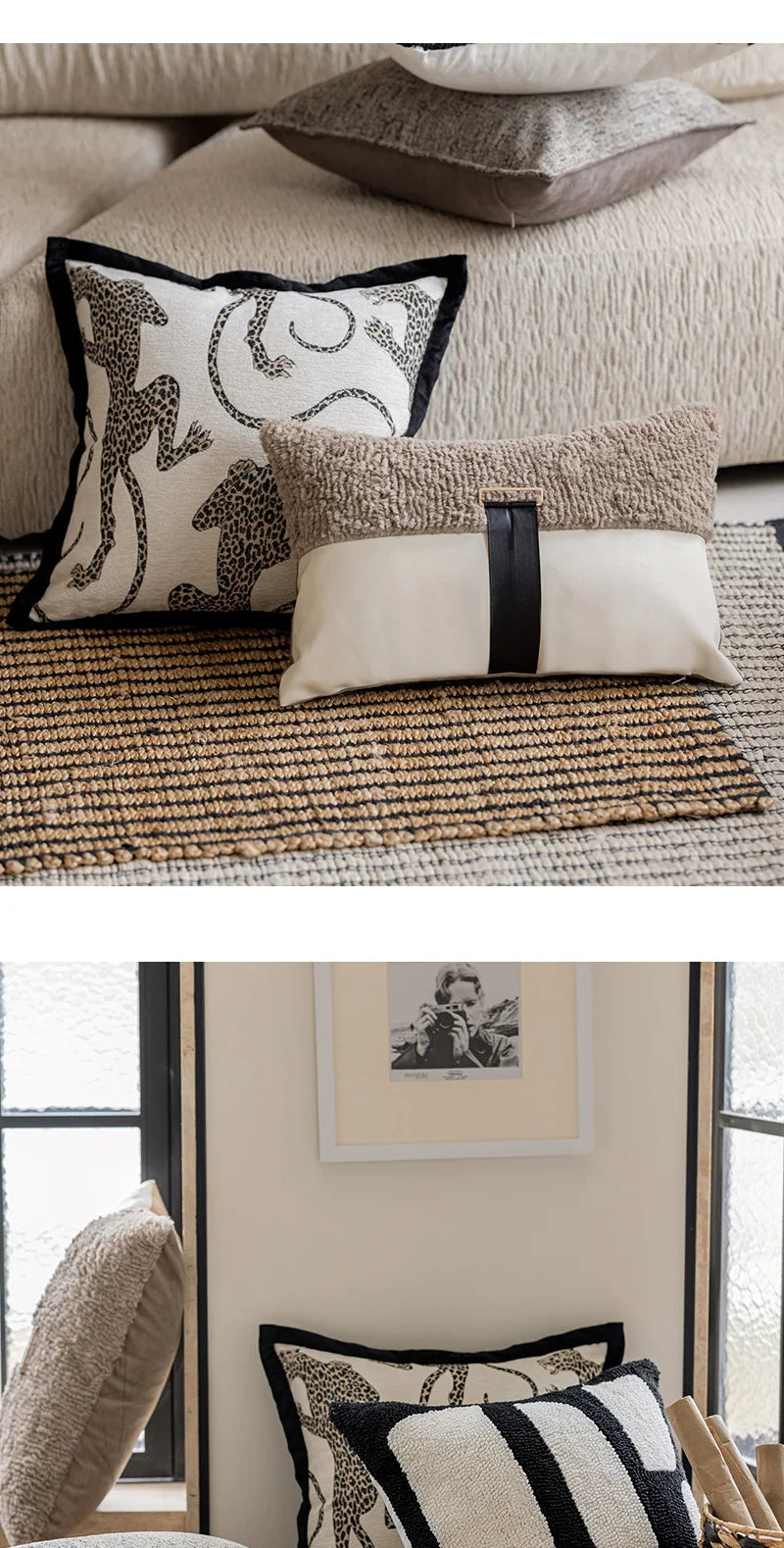 Modern simple black and white pillow cover living room sofa high-end backrest model room leopard jacquard cushion cover Julia M LifeStyles