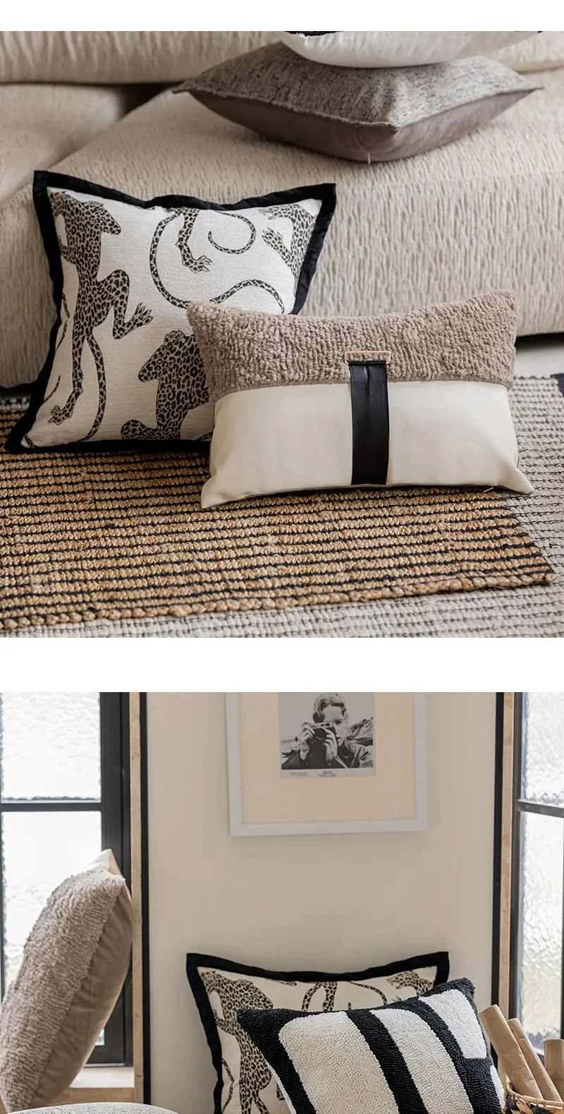 Modern simple black and white pillow cover living room sofa high-end backrest model room leopard jacquard cushion cover Julia M LifeStyles
