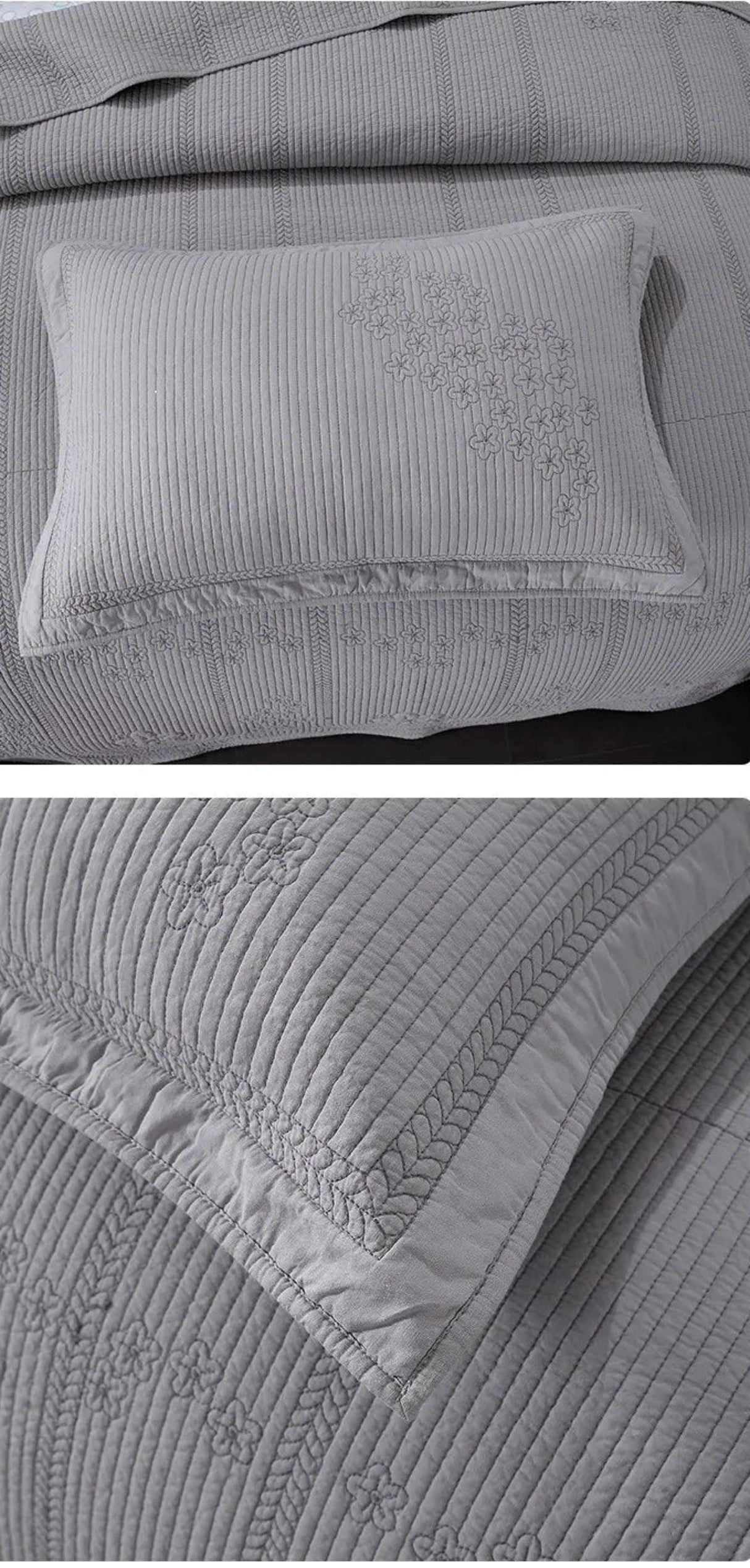 JULIA 3 Pieces Solid Color Embroidered Quilt Set