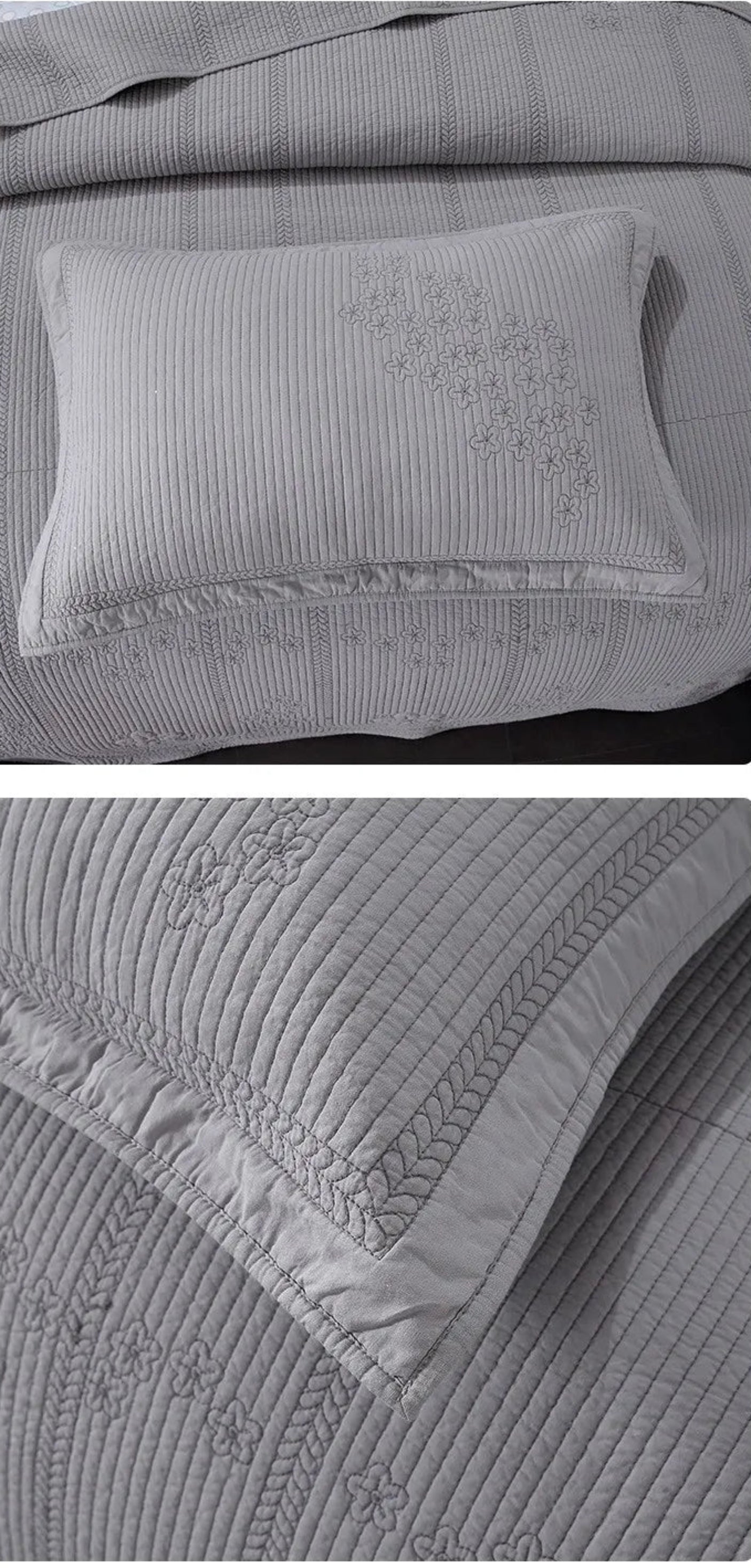 JULIA 3 Pieces Solid Color Embroidered Quilt Set