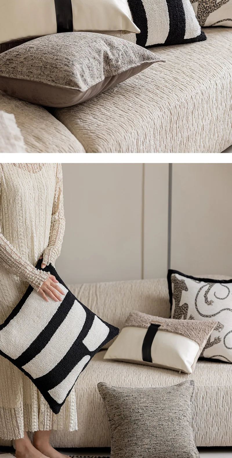 Modern simple black and white pillow cover living room sofa high-end backrest model room leopard jacquard cushion cover Julia M LifeStyles