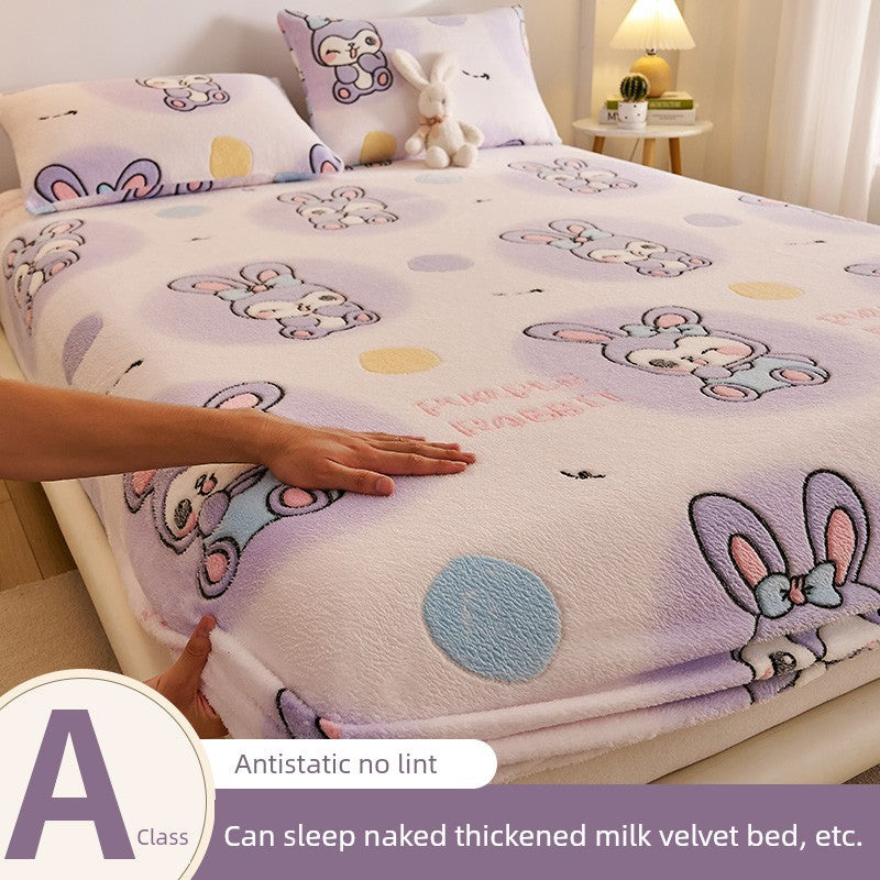 Elegant Winter Fleece-Lined Coral Milk Fiber Fitted Sheet Julia M Home & Kitchen