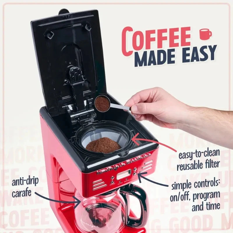 Nostalgia Retro Coffee Maker 12-Cup Programmable Vintage Coffee Machine, Red Julia M LifeStyles