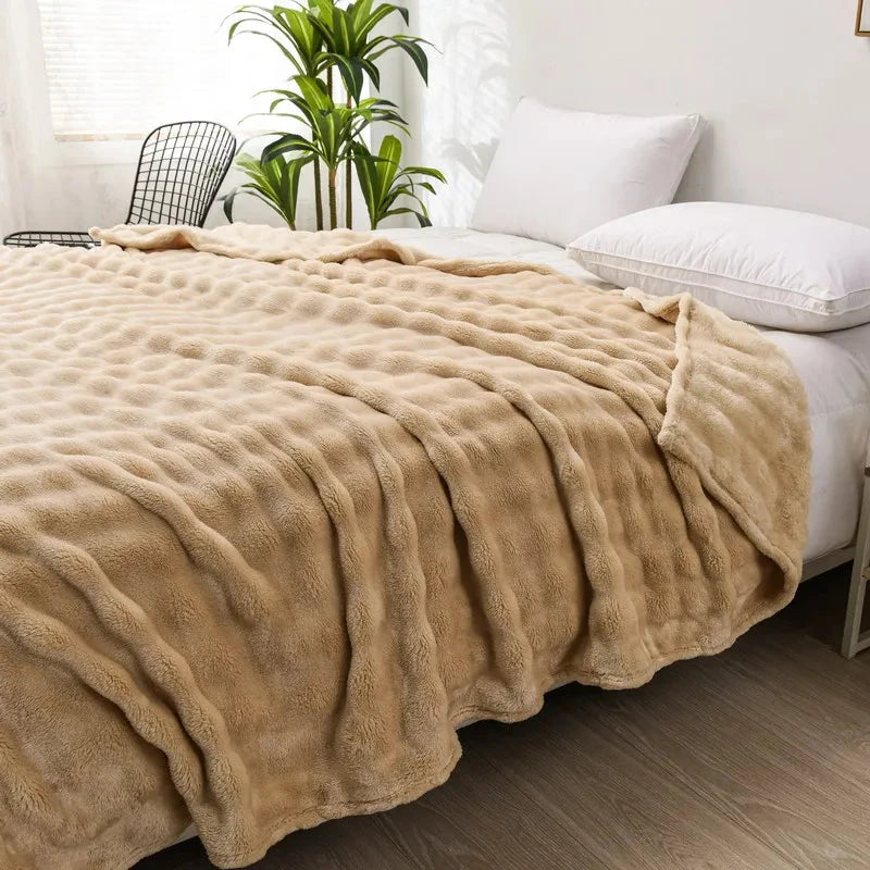 Cozy Coral Fleece Rabbit Fur Blanket for Sofa & Bedroom Julia M LifeStyles