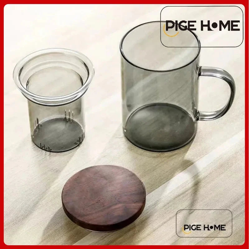 400ml Heat-Resistant Glass Tea Cup with Filter and Wooden Lid Julia M LifeStyles