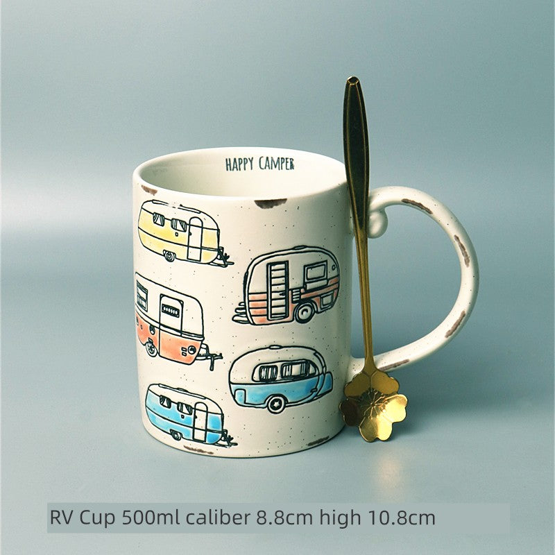 Vintage Floral Hand-Painted Ceramic Water Cup with Spoon Julia M Home & Kitchen