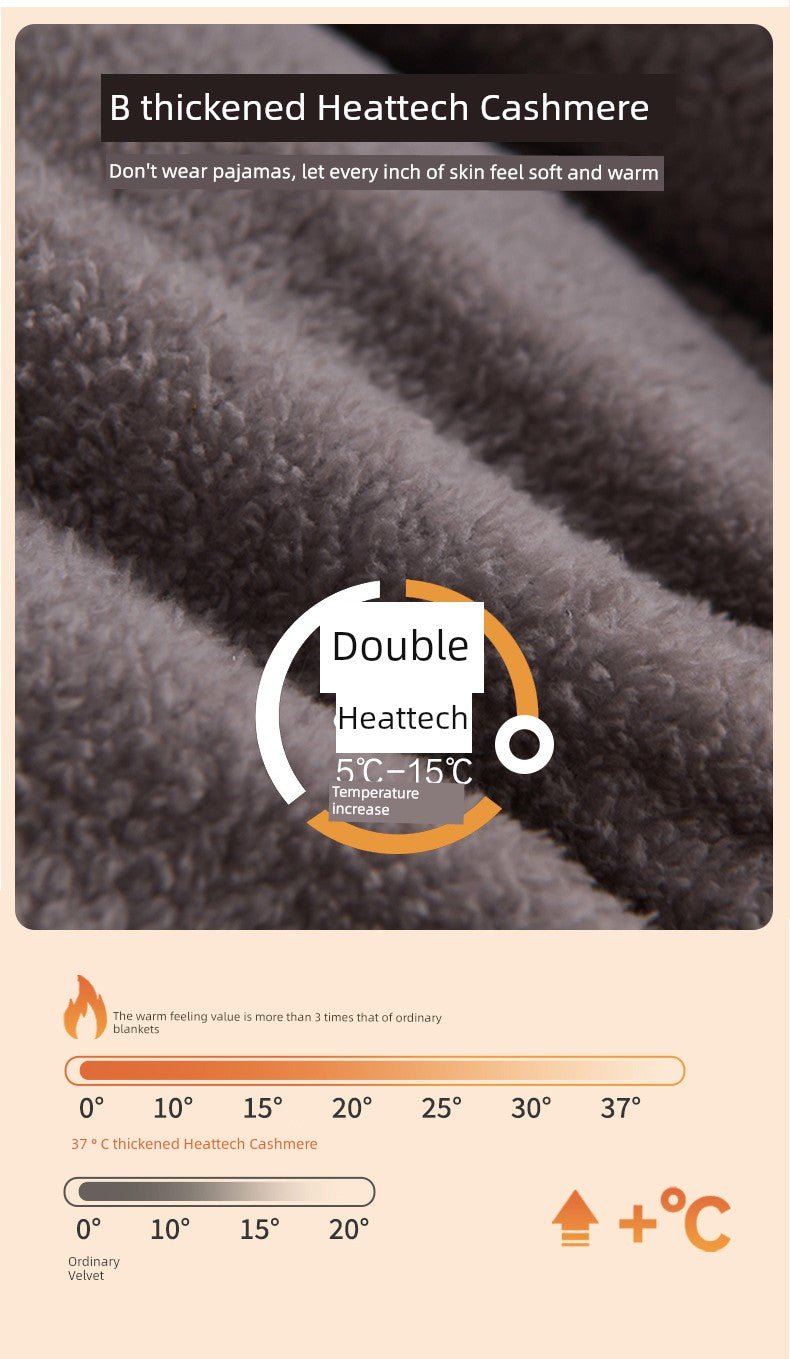 Thick cashmere fabric with Double Heattech branding and temperature indicators.