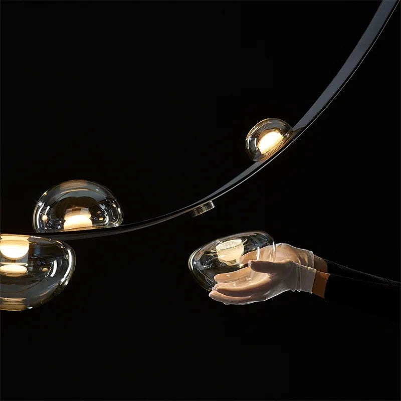 2025 Modern WaterDrop Leather LED Pendant LampsBelt Glass Ball Ceiling Chandelier Home Decor Hall Villa Living Lighting Fixture Julia M LifeStyles