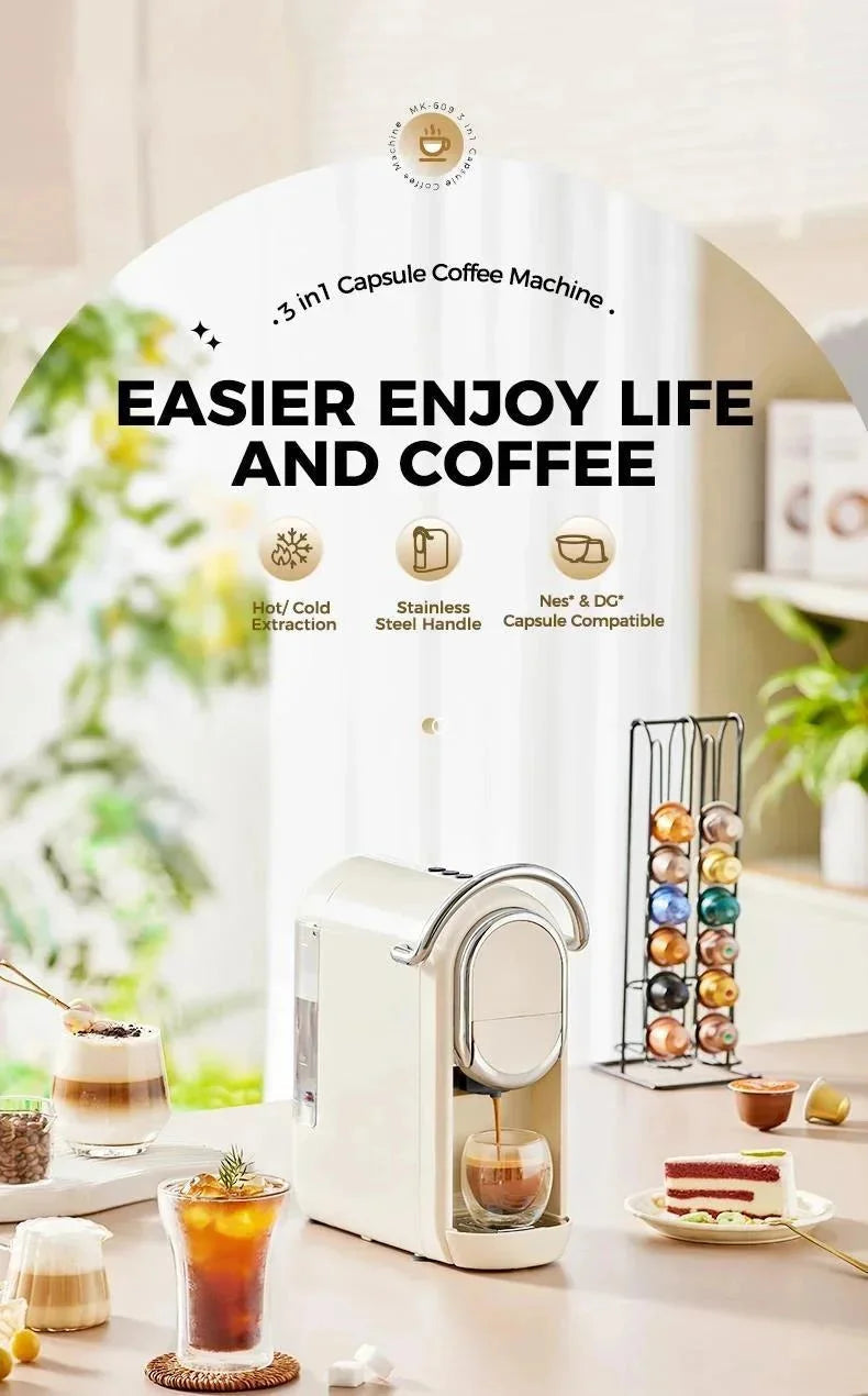 Compact 3in1 Nespresso Capsule Espresso Maker - Fully Automatic 220V 19Bar Julia M LifeStyles