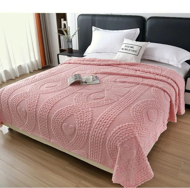 Office Thick Coral Fleece Blanket Love Bow Style Three Dimensional Embossed Quilt Warm Cold Resistant Home Decorations Julia M LifeStyles