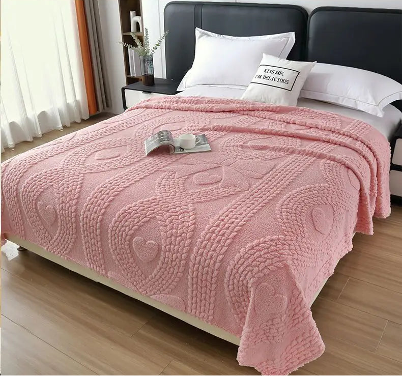 Office Thick Coral Fleece Blanket Love Bow Style Three Dimensional Embossed Quilt Warm Cold Resistant Home Decorations Julia M LifeStyles