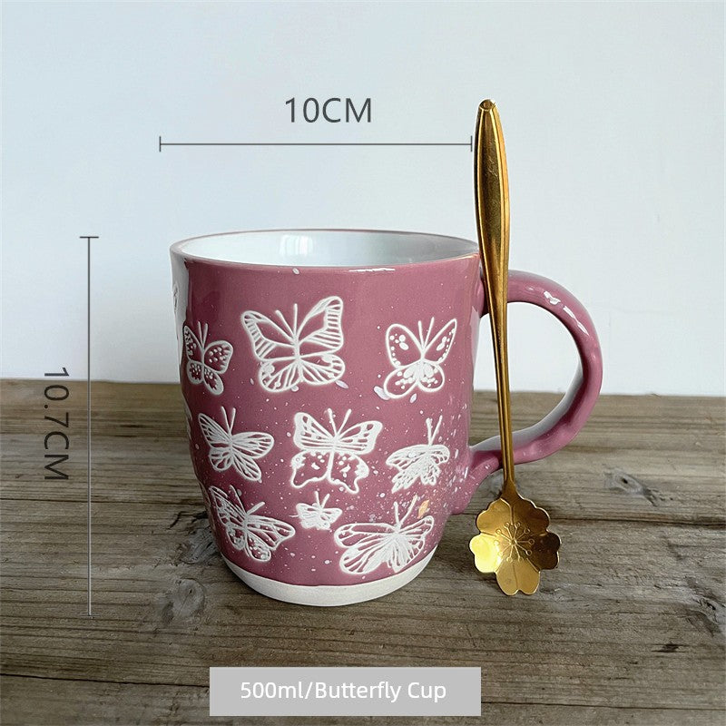 Vintage Floral Hand-Painted Ceramic Water Cup with Spoon Julia M Home & Kitchen