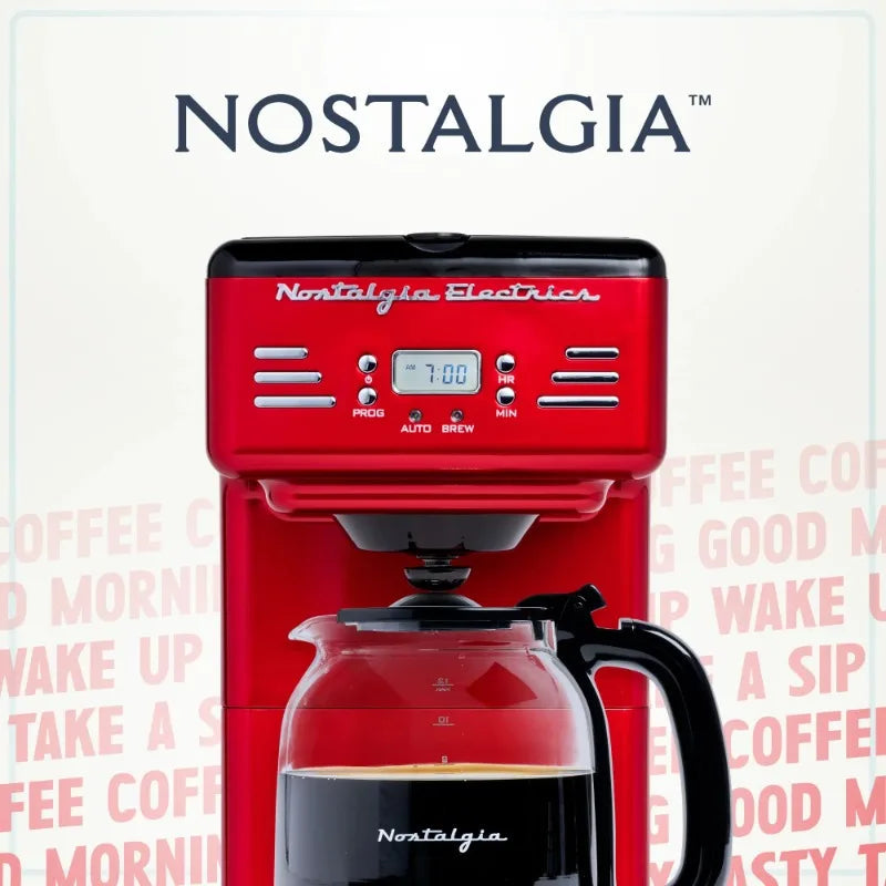 Nostalgia Retro Coffee Maker 12-Cup Programmable Vintage Coffee Machine, Red Julia M LifeStyles