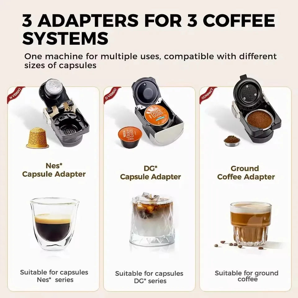 Compact 3in1 Nespresso Capsule Espresso Maker - Fully Automatic 220V 19Bar Julia M LifeStyles