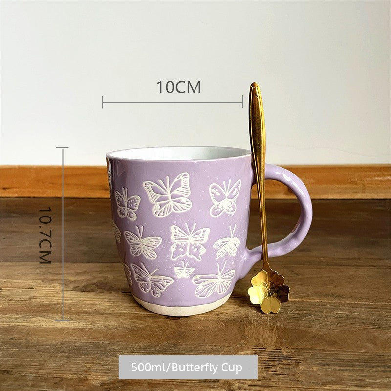 Vintage Floral Hand-Painted Ceramic Water Cup with Spoon Julia M Home & Kitchen