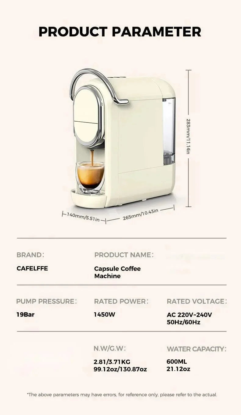 Compact 3in1 Nespresso Capsule Espresso Maker - Fully Automatic 220V 19Bar Julia M LifeStyles