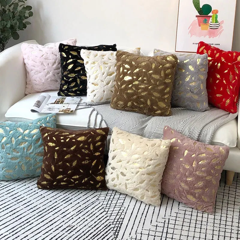 2pcs faux fur foil print feather decorative throw pillow cover,fluffy and soft plush cushion cover,for sofa bed, living room