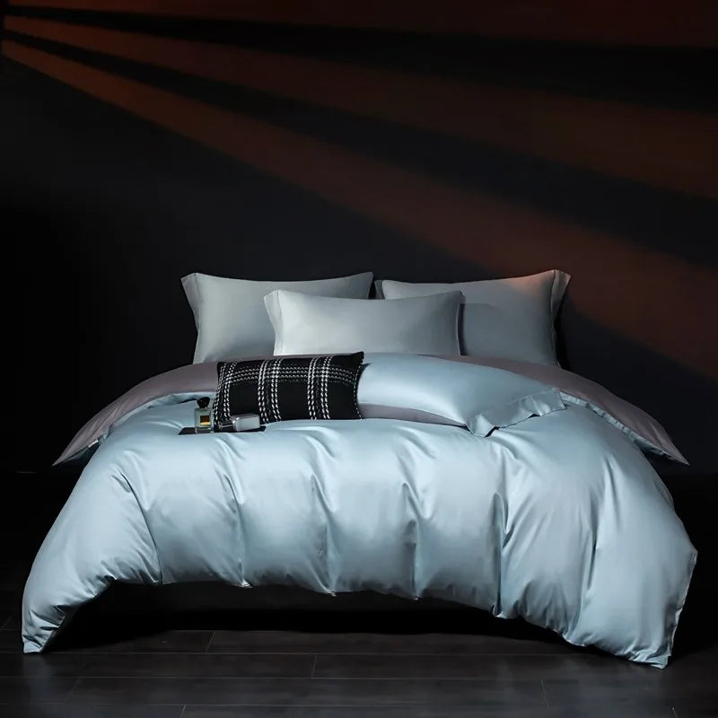Luxury 100% Egyptian Cotton Reversible Duvet Cover Set - Silver & Purple Julia M LifeStyles