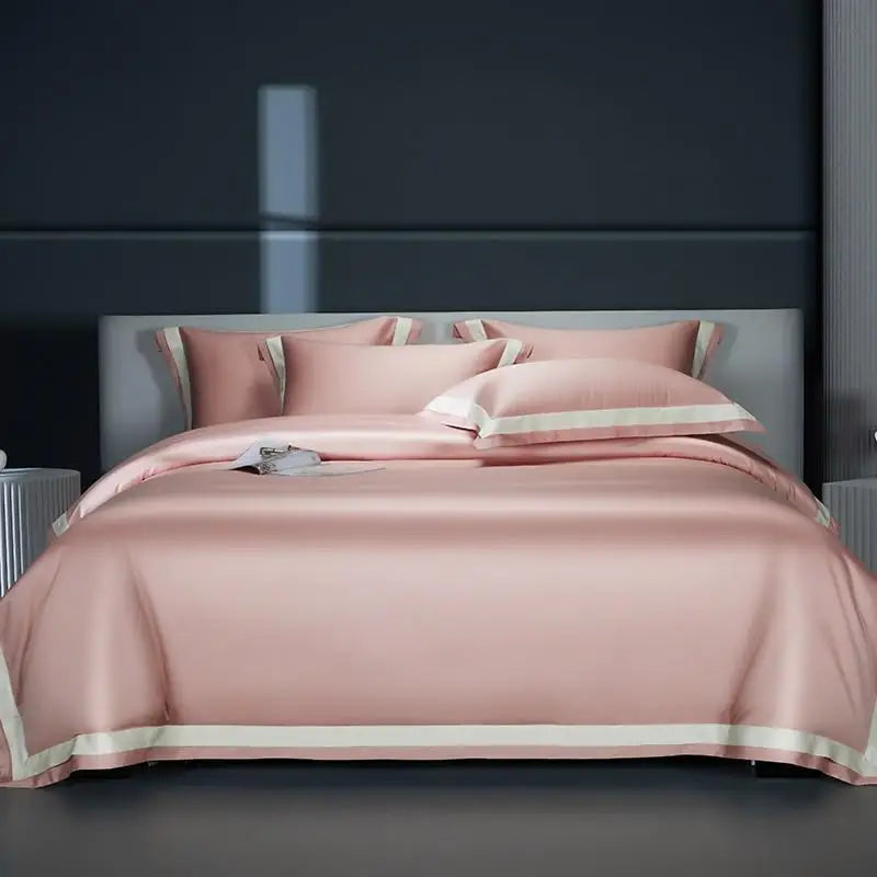 Premium 1400TC Egyptian Cotton Smooth Soft Bedding Set Chic White Grey Patchwork Duvet Cover Flat/Fitted Bed Sheet Pillowcases