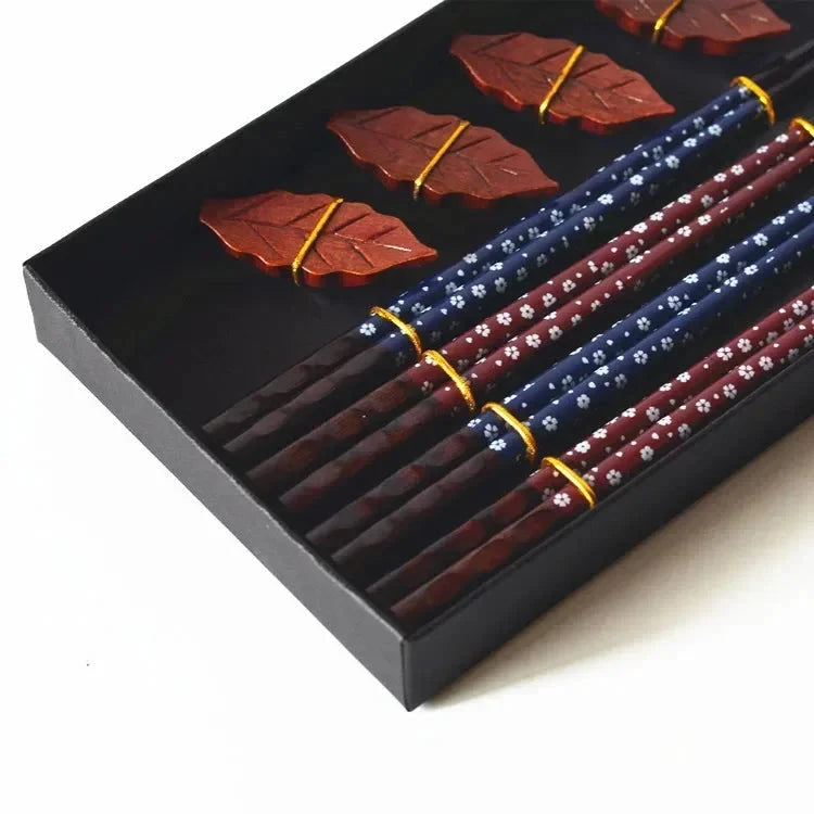 Elegant Chinese Style Wooden Chopstick Gift Set with Rest - 4 Pairs Julia M LifeStyles
