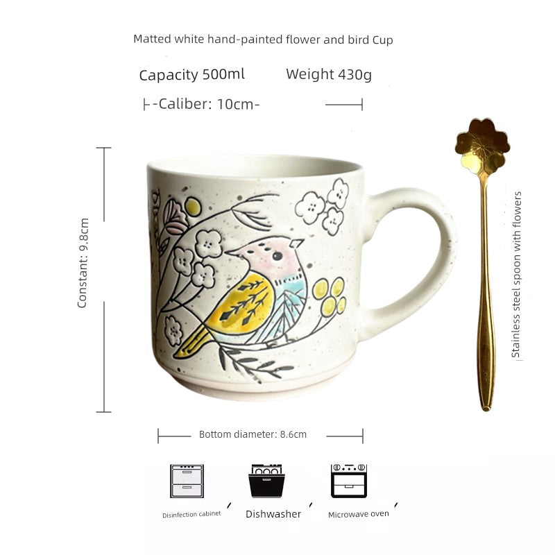 Vintage Floral Hand-Painted Ceramic Water Cup with Spoon Julia M Home & Kitchen